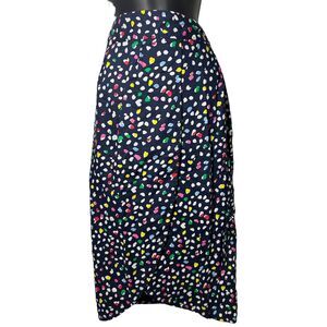 J Crew Tulip Skirt In Ratti Happy Cat Print Navy Sz 6 Faux Wrap Tie Midi Blue